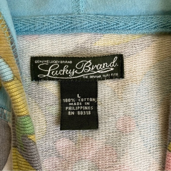 Lucky Brand Y2K Sweatshirt Cap Sleeve Hooded Vest Groovy Flower Power 70s Print - Picture 14 of 16